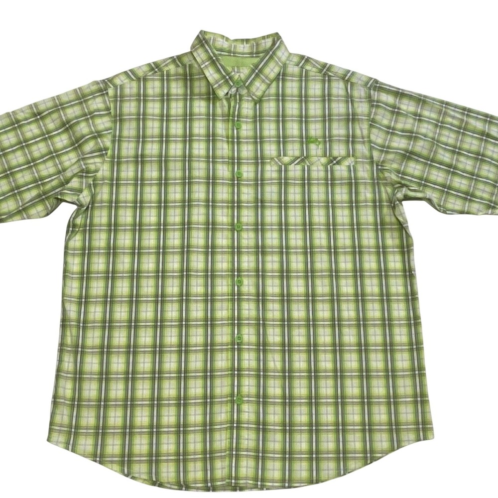 World Wide Sportsman Mens‎ Large Green Plaid Short Sleeve Fishing Shirt Vented L